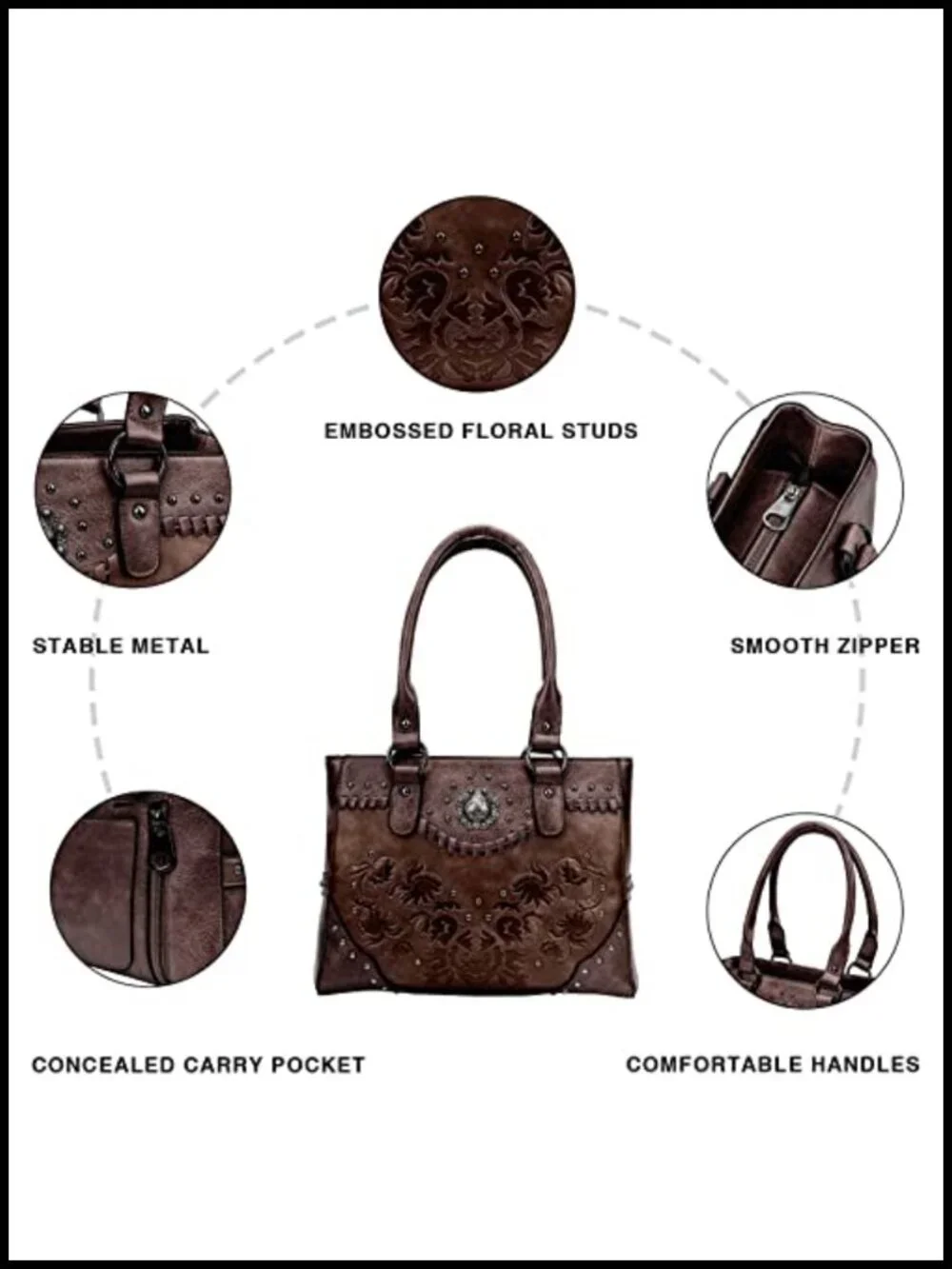 Western Tote Bag for Women Large Vintage Embossed Flower Concho Studs Top